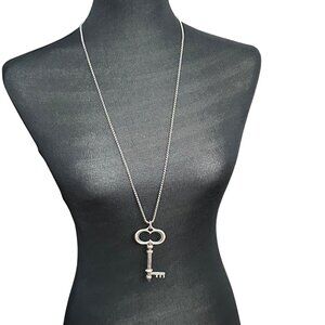 Chico's Necklace Jewelry Statement 37" Adjustable Long Skeleton Key Silver Tone